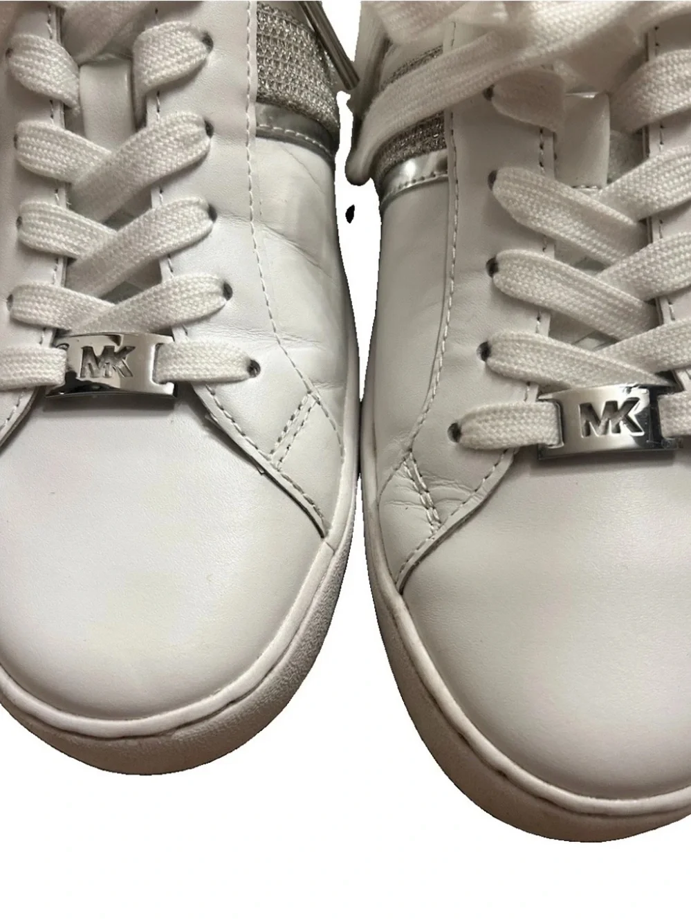 Michael Kors Irving Glitter chain Mesh White & Silver Lace-Up Leather Sneaker
